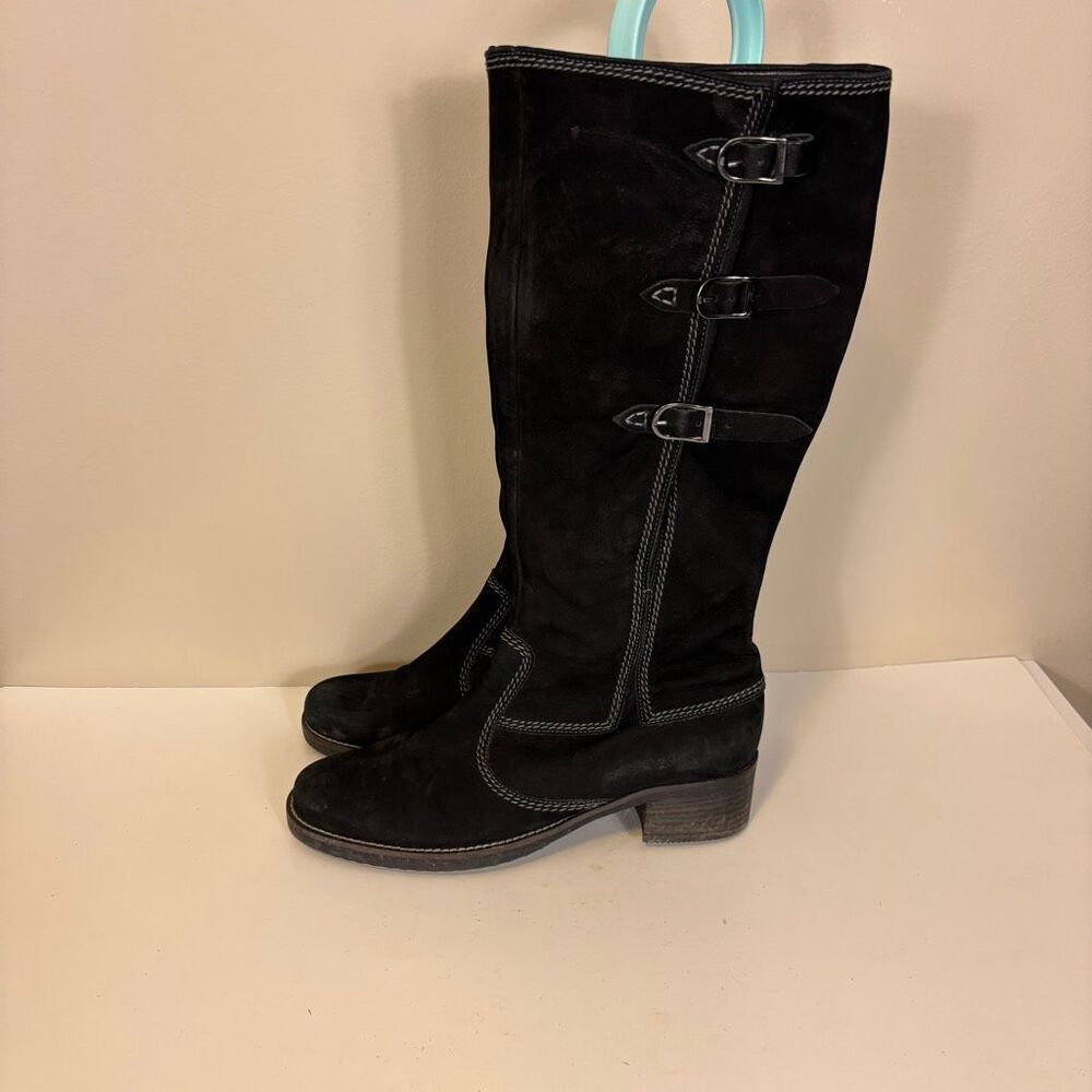 Gabor Black Suede Buckle Side Tall Riding Boots Size 5 = US 7.5-8‎